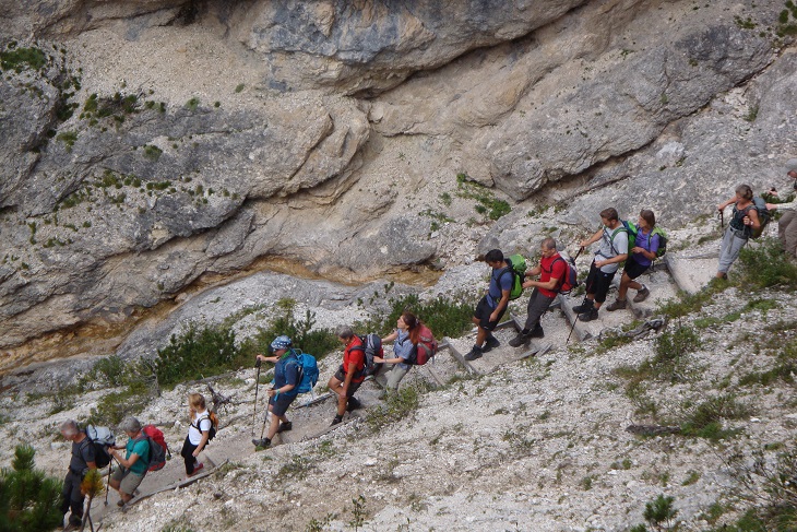 Gruppe beim Abstieg von der Zsigmondyhütte über eine "Hühnerleiter"